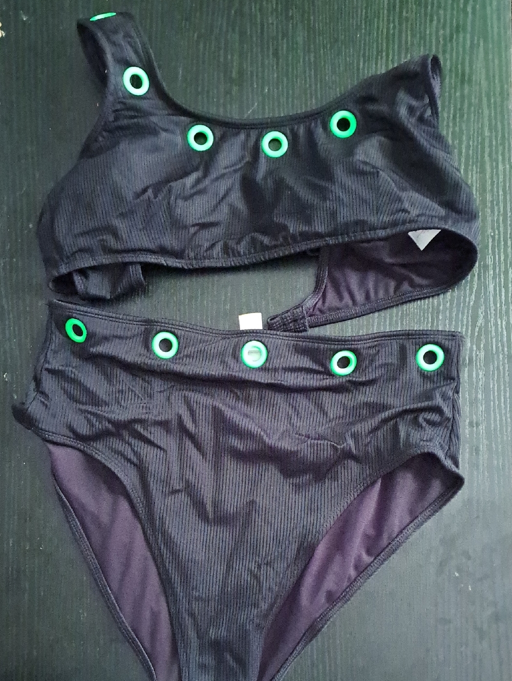No Boundaries Black Bikini with Neon Green Eyelet Accent